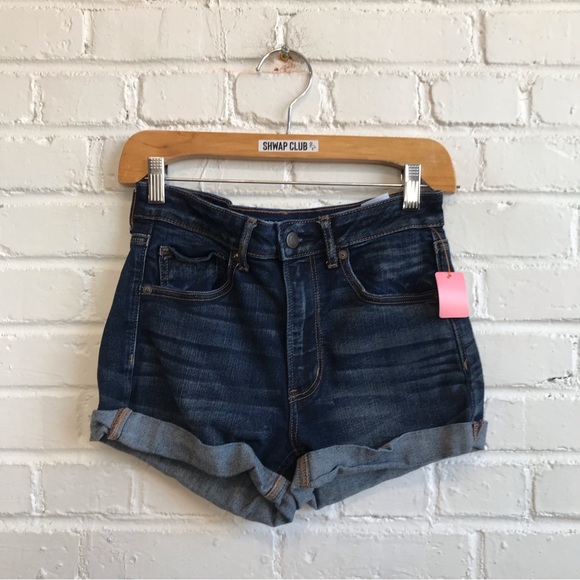 AMERICAN EAGLE OUTFITTERS cuffed blue denim Hi Rise shorts - Picture 1 of 4